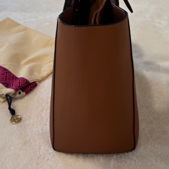 Tory Burch Emerson Small Buckle Tote Saffiano Leather Camel Brown with Dust Bag - Picture 9 of 12